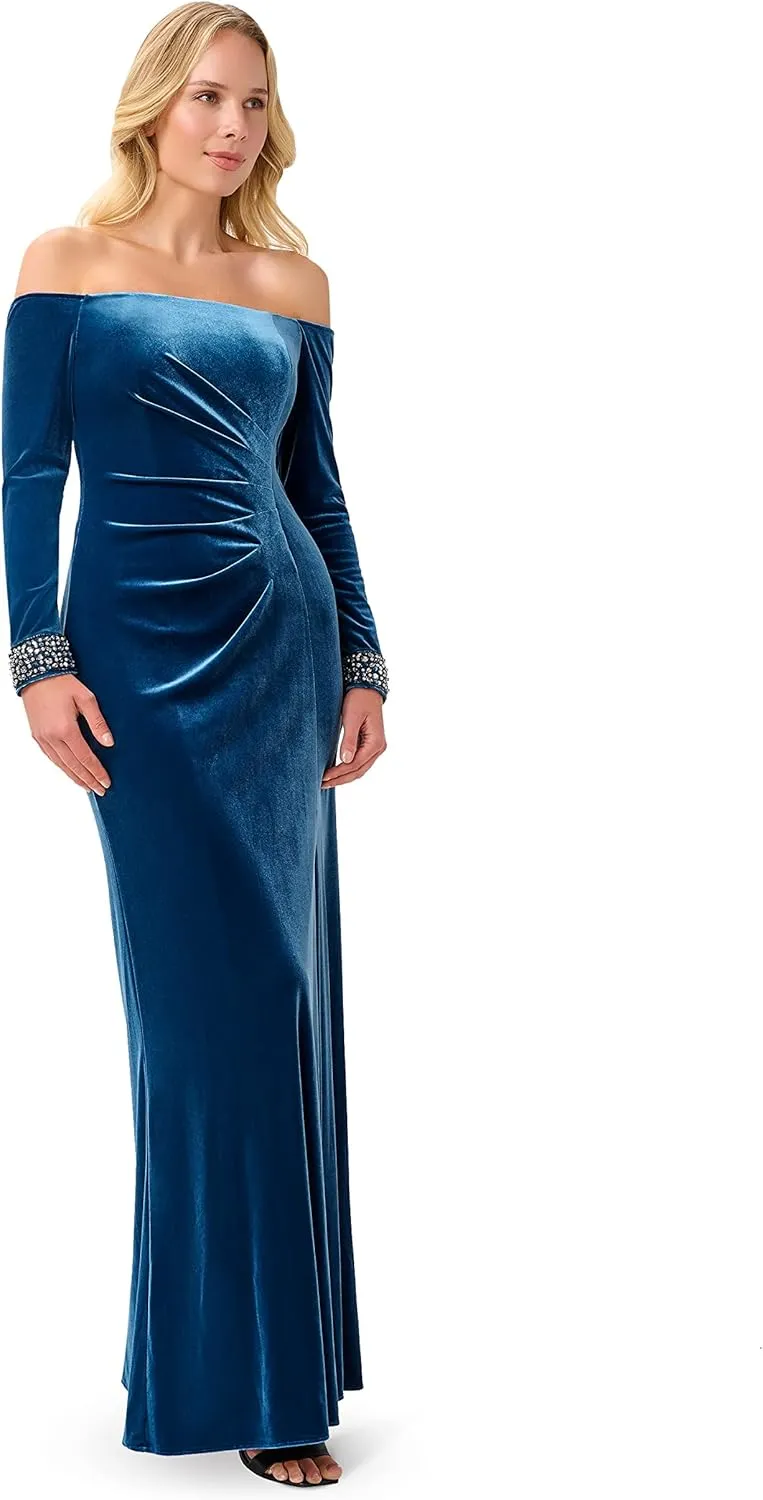 Adrianna Papell Women's Velvet Off The Shoulder Gown