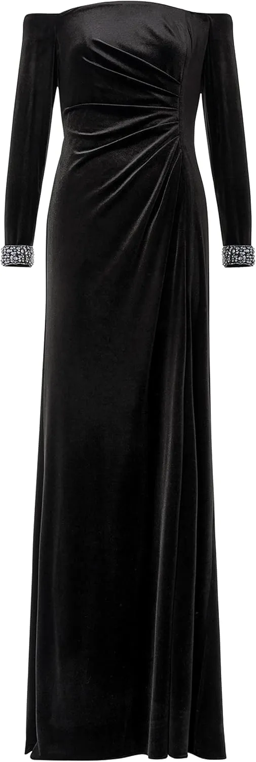 Adrianna Papell Women's Velvet Off The Shoulder Gown