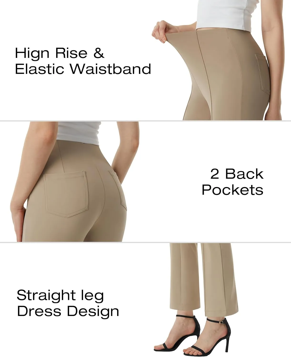 AFITNE Women's Yoga Dress Pants with Pockets Stretchy Pull On High Waisted Cropped Pants Work Casual Ankle Pants