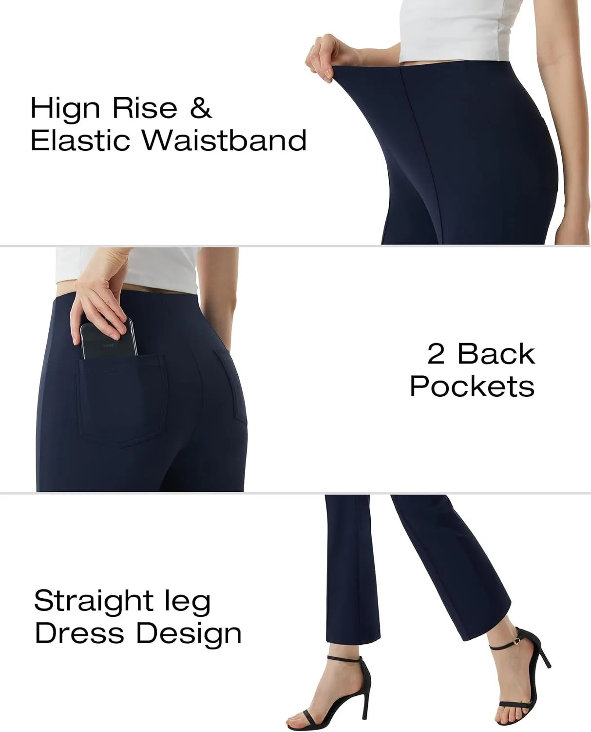 AFITNE Women's Yoga Dress Pants with Pockets Stretchy Pull On High Waisted Cropped Pants Work Casual Ankle Pants