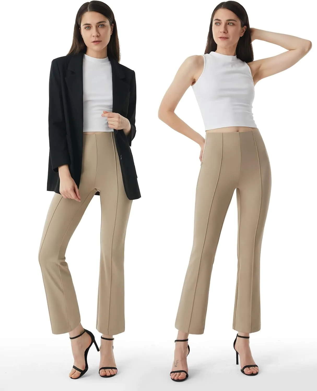 AFITNE Women's Yoga Dress Pants with Pockets Stretchy Pull On High Waisted Cropped Pants Work Casual Ankle Pants