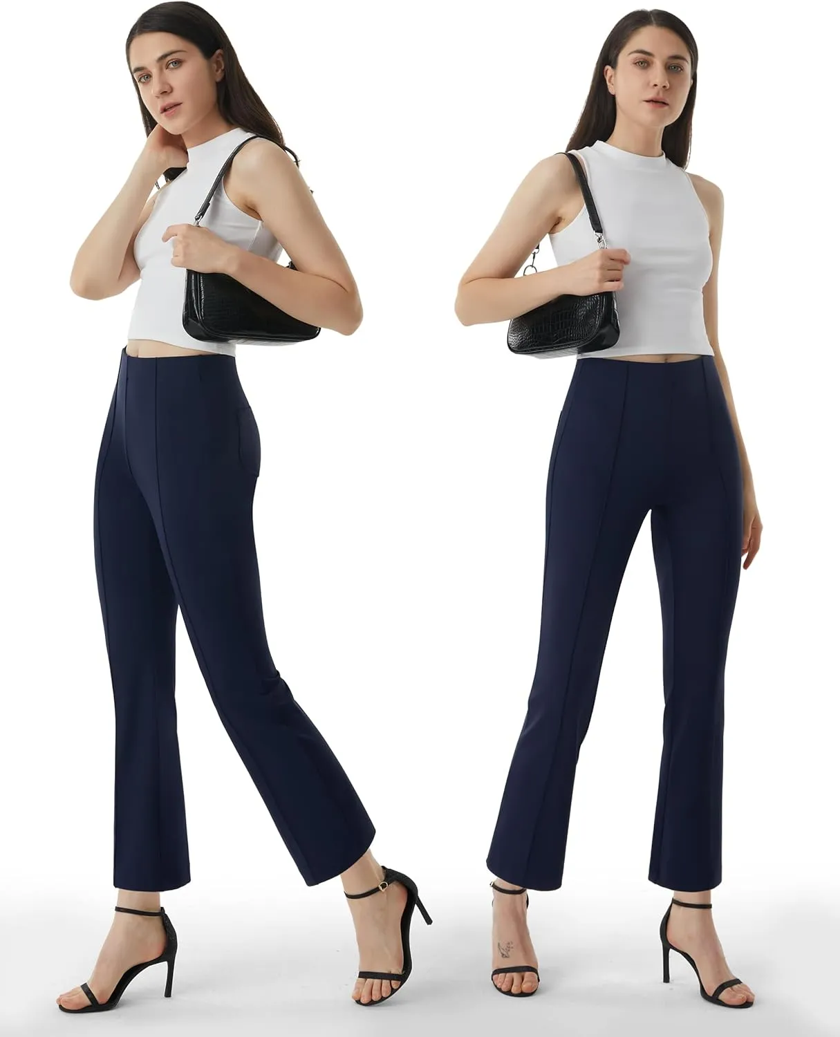 AFITNE Women's Yoga Dress Pants with Pockets Stretchy Pull On High Waisted Cropped Pants Work Casual Ankle Pants