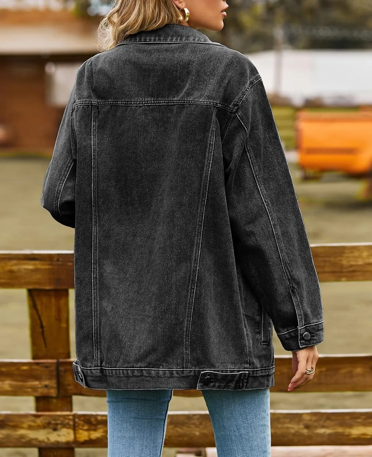 ALSOGO Oversized Jean Denim Jacket for Women Mid Long Jean Coat with Pockets Casual