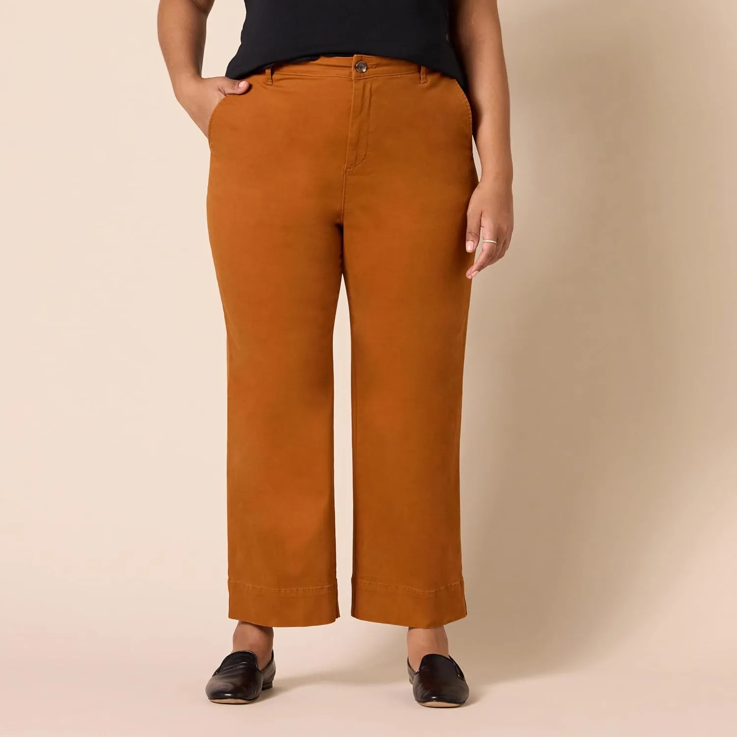 Amazon Essentials Women's High-Rise Regular-Fit Ankle-Length Wide-Leg Khaki Pant