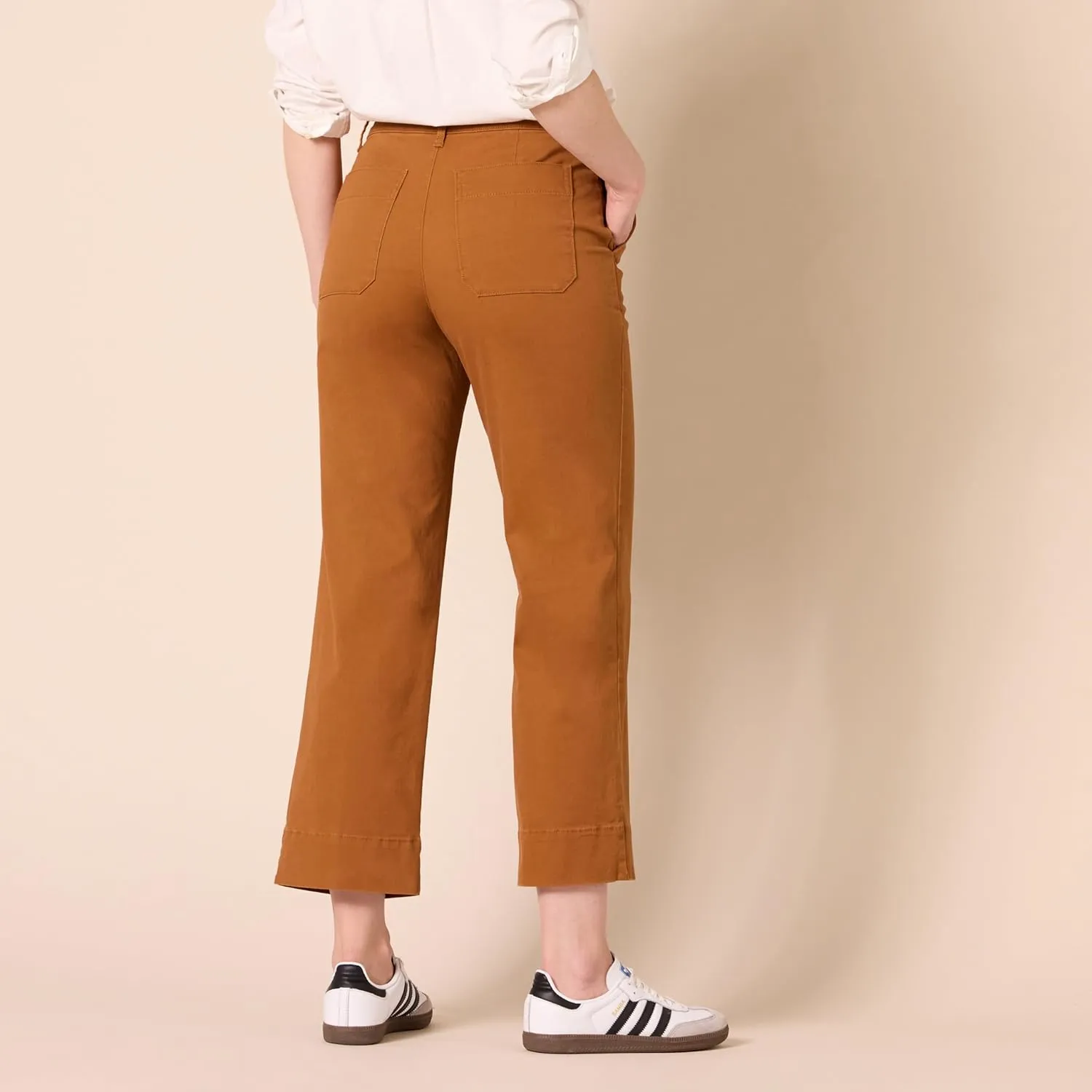 Amazon Essentials Women's High-Rise Regular-Fit Ankle-Length Wide-Leg Khaki Pant