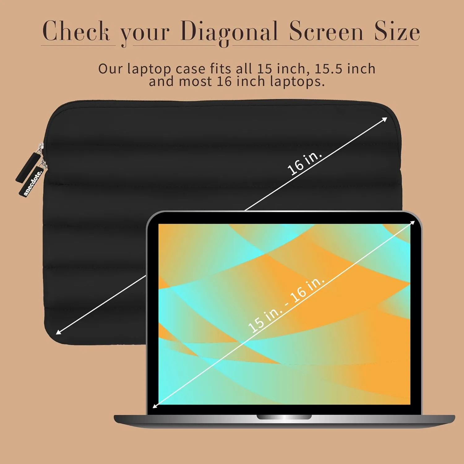 ANECDOTE Laptop Case 15-16 Inch  A Perfect Laptop Sleeve - Compatible with MacBook Air/Pro 15 inch M3 M2 M1 Chip Pro Max 2023-2021  Fits Well, Made of 100% Nylon with Aesthetic Design (Black)