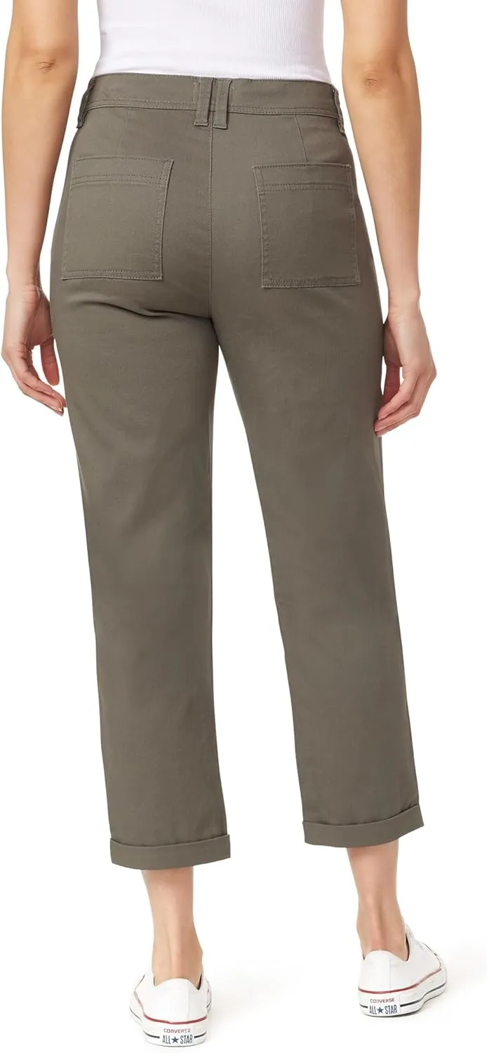 Angels Forever Young Women's Everflex Classic Twill Convertible Straight Mid-Rise Pants