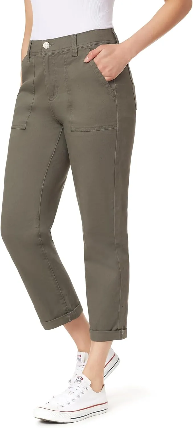 Angels Forever Young Women's Everflex Classic Twill Convertible Straight Mid-Rise Pants
