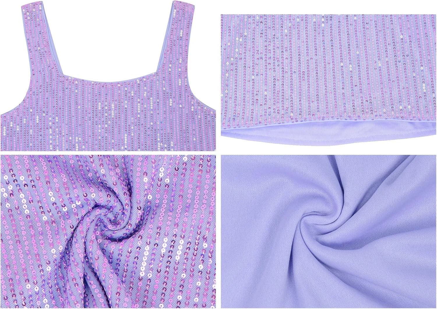 Anna-Kaci Women's Sequin Cropped Tank Top with Wide Straps Square Neckline for Festivals, Parties, Night Out
