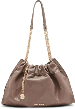 Anne Klein Quilted Stitched Cinched Closure Satchel