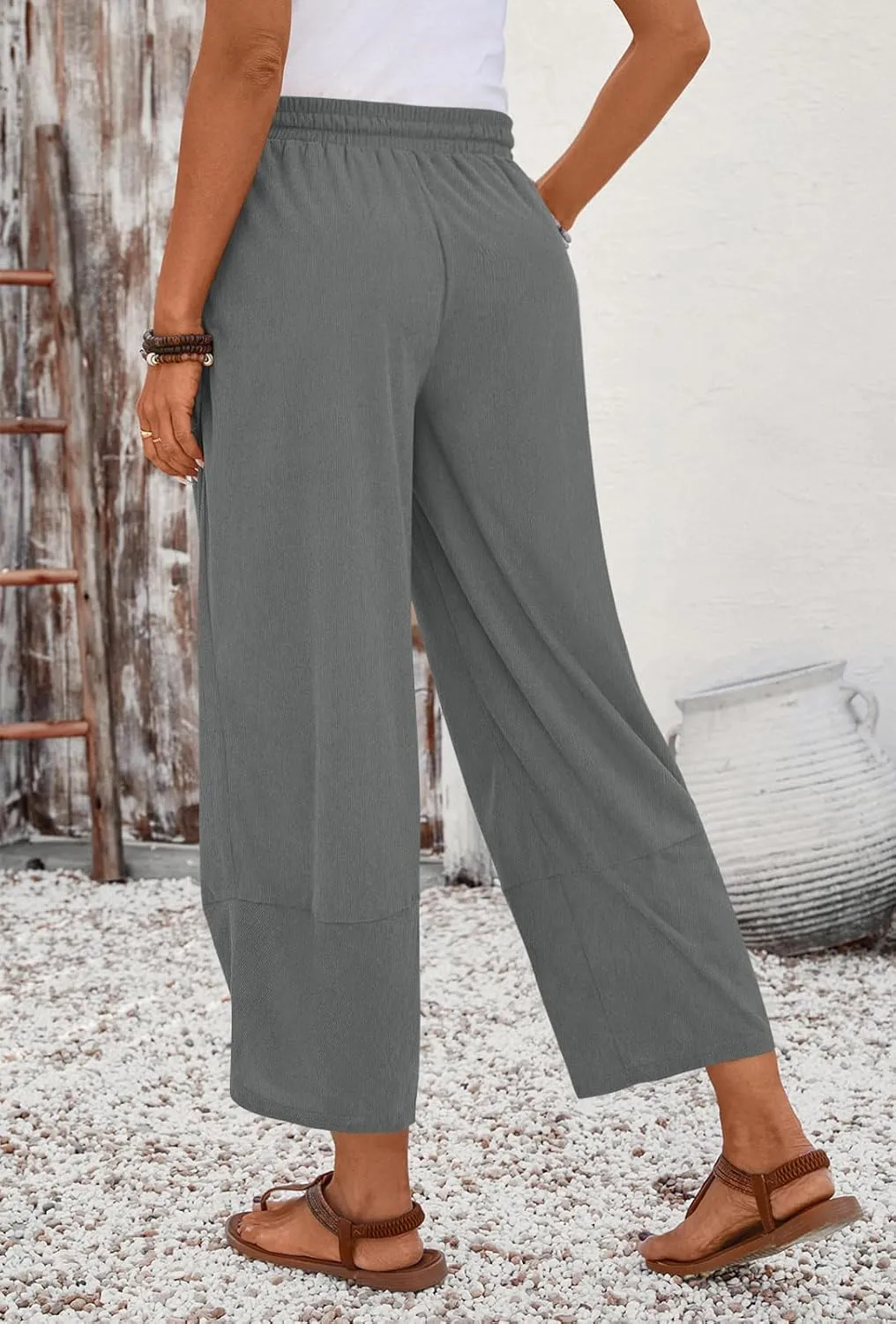 Anymiss Womens Baggy Corduroy Pants Casual Elastic Waisted Palazzo Harem Trousers M-3XL