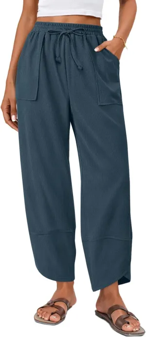 Anymiss Womens Baggy Corduroy Pants Casual Elastic Waisted Palazzo Harem Trousers M-3XL