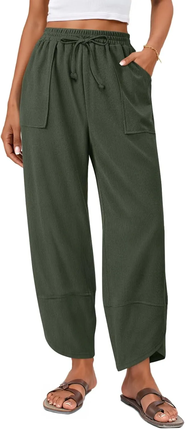 Anymiss Womens Baggy Corduroy Pants Casual Elastic Waisted Palazzo Harem Trousers M-3XL