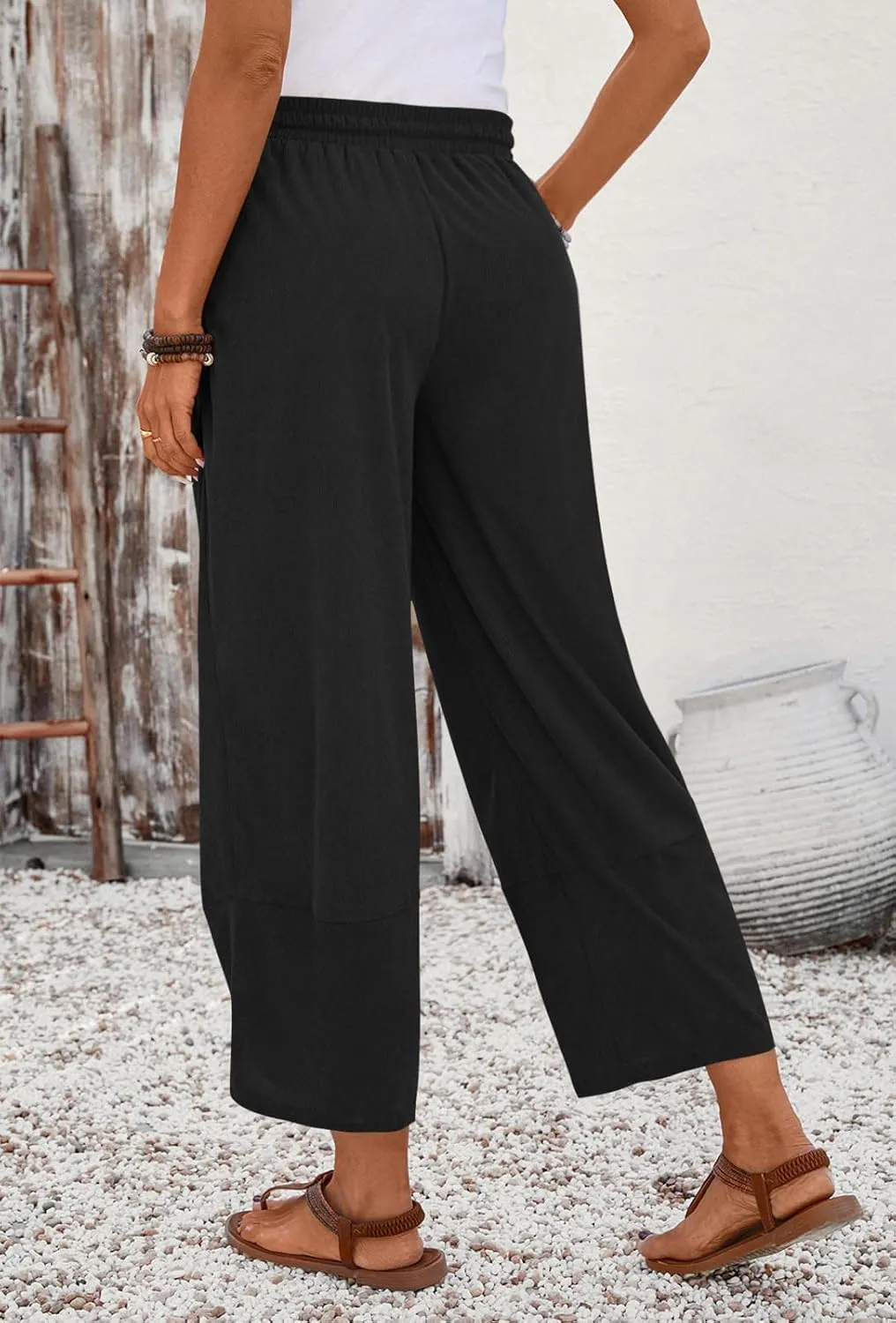 Anymiss Womens Baggy Corduroy Pants Casual Elastic Waisted Palazzo Harem Trousers M-3XL
