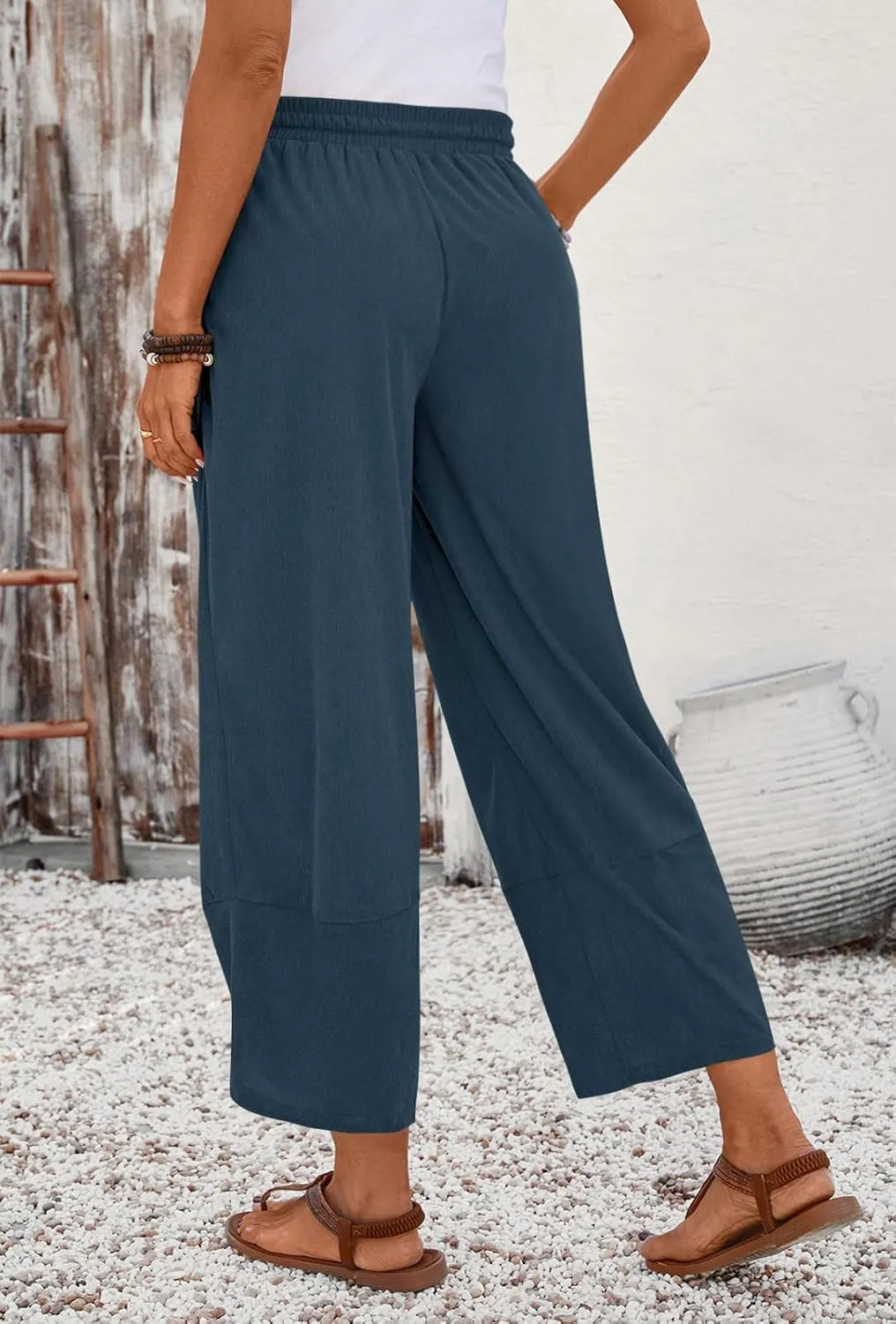 Anymiss Womens Baggy Corduroy Pants Casual Elastic Waisted Palazzo Harem Trousers M-3XL