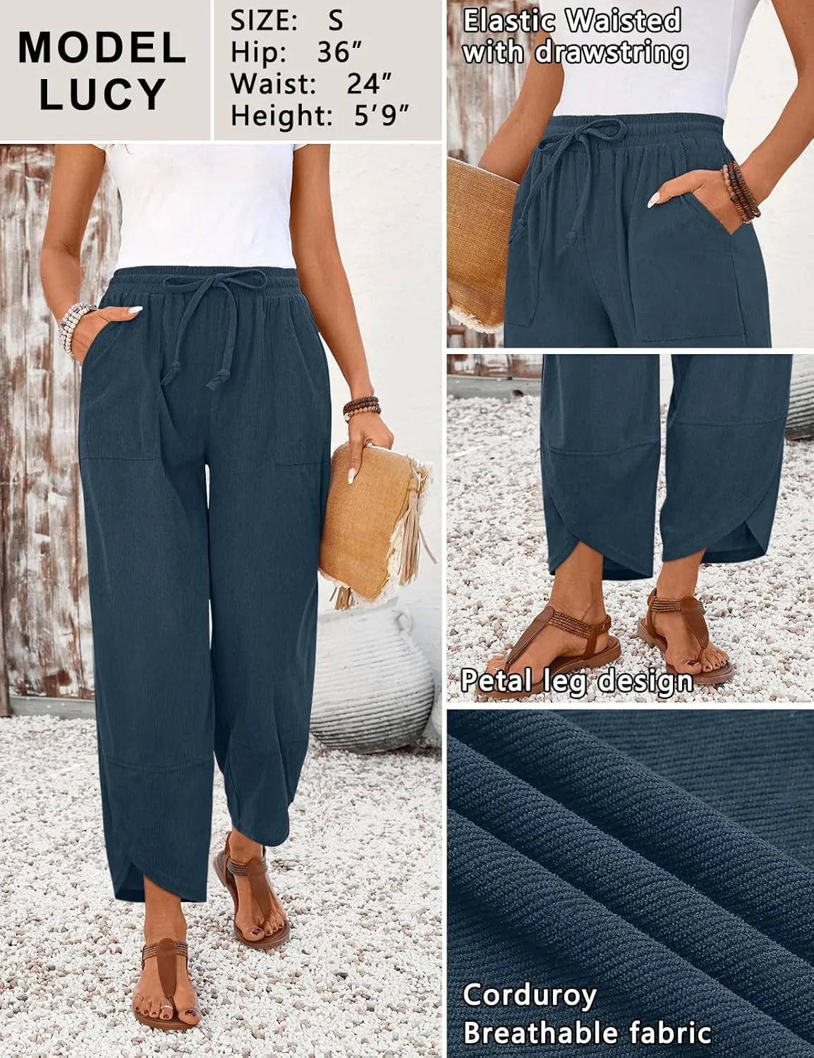 Anymiss Womens Baggy Corduroy Pants Casual Elastic Waisted Palazzo Harem Trousers M-3XL