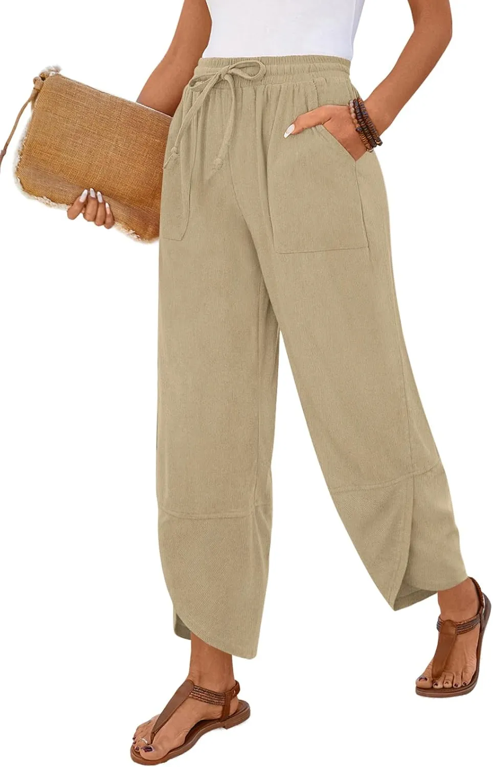 Anymiss Womens Baggy Corduroy Pants Casual Elastic Waisted Palazzo Harem Trousers M-3XL