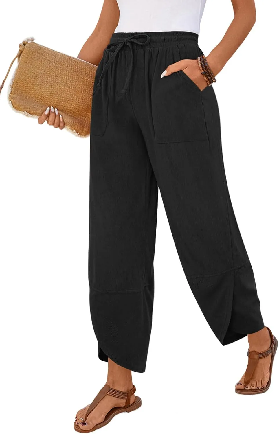 Anymiss Womens Baggy Corduroy Pants Casual Elastic Waisted Palazzo Harem Trousers M-3XL