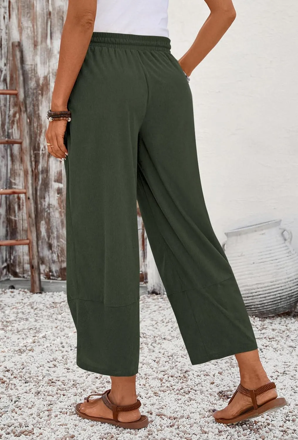 Anymiss Womens Baggy Corduroy Pants Casual Elastic Waisted Palazzo Harem Trousers M-3XL