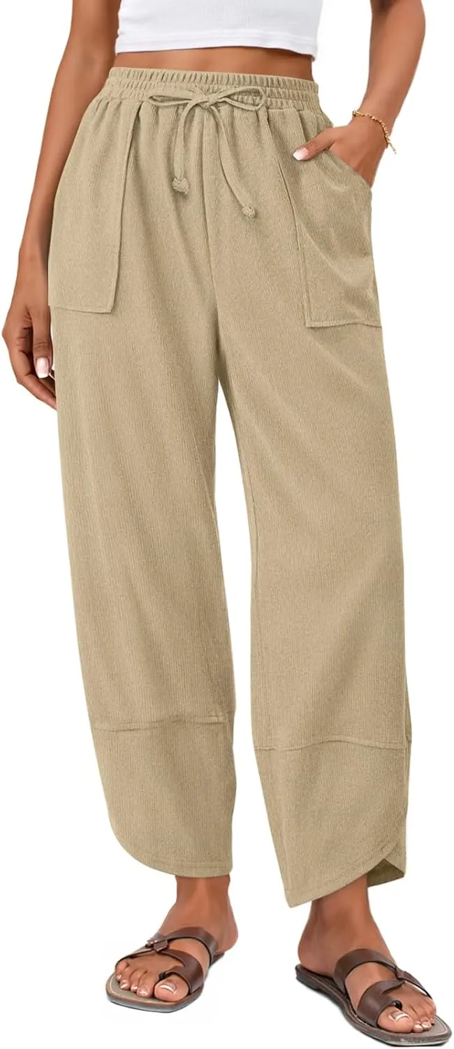 Anymiss Womens Baggy Corduroy Pants Casual Elastic Waisted Palazzo Harem Trousers M-3XL