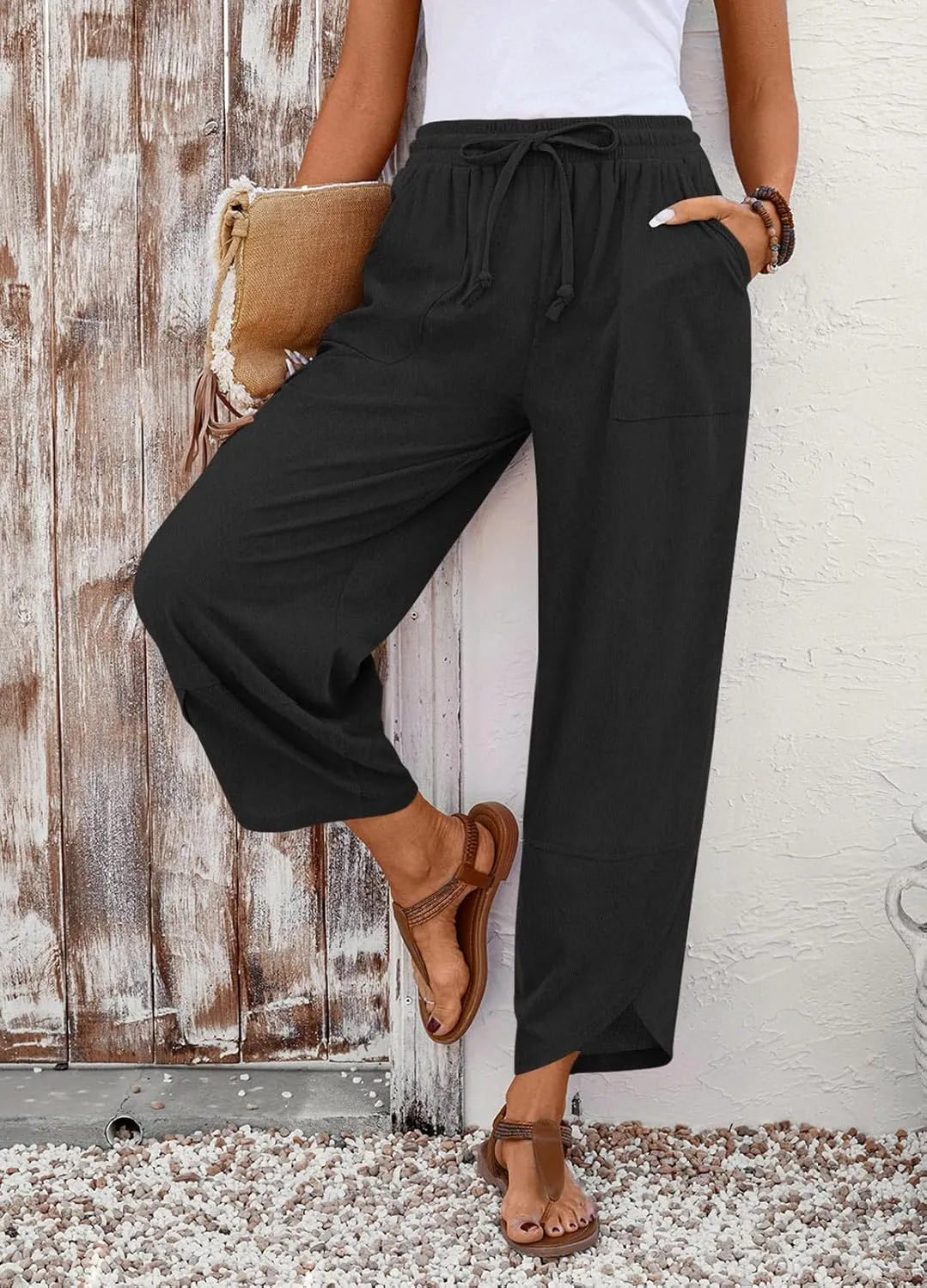 Anymiss Womens Baggy Corduroy Pants Casual Elastic Waisted Palazzo Harem Trousers M-3XL