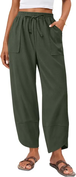 Anymiss Womens Baggy Corduroy Pants Casual Elastic Waisted Palazzo Harem Trousers M-3XL