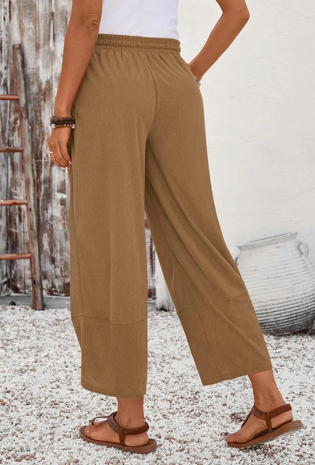Anymiss Womens Baggy Corduroy Pants Casual Elastic Waisted Palazzo Harem Trousers M-3XL