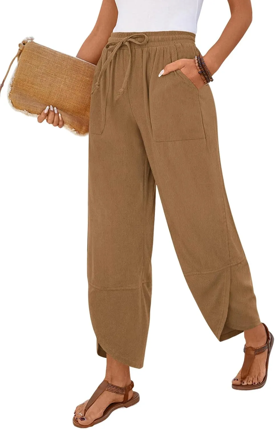 Anymiss Womens Baggy Corduroy Pants Casual Elastic Waisted Palazzo Harem Trousers M-3XL