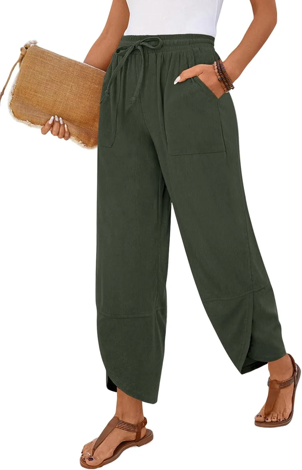 Anymiss Womens Baggy Corduroy Pants Casual Elastic Waisted Palazzo Harem Trousers M-3XL