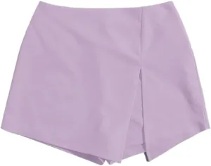 Athletic Casual Plain Asymmetrical Solid Zipper Mid Waist Slit Hem Skort for Womens