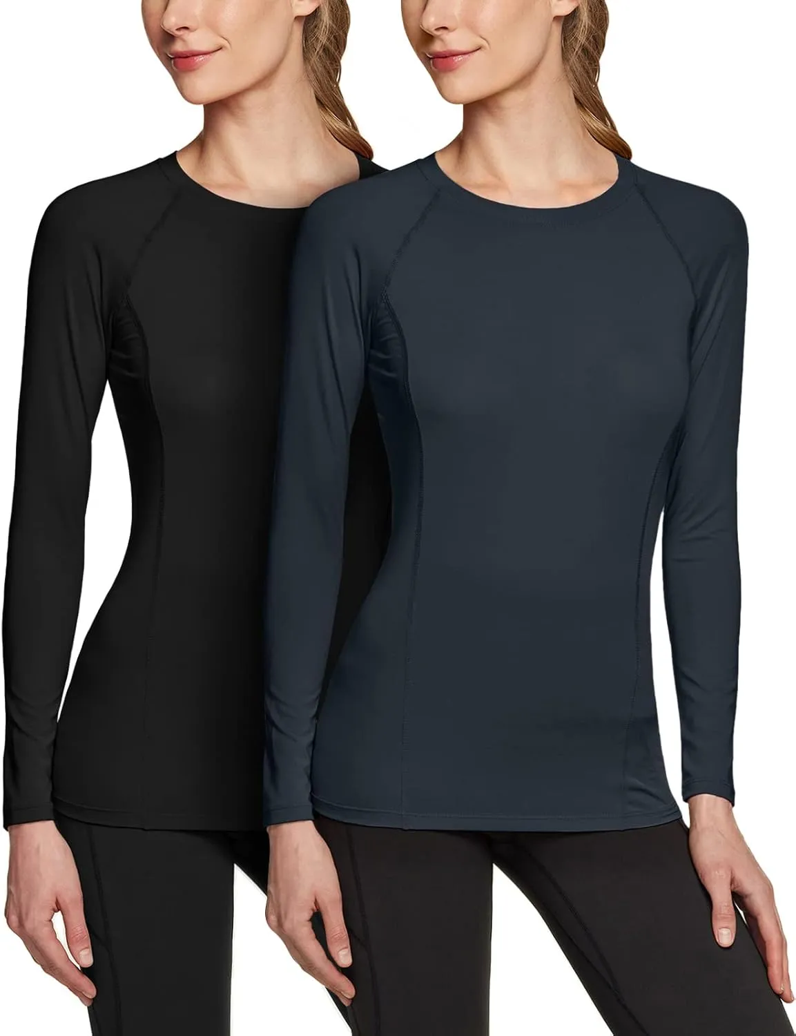 ATHLIO Women's Sports Compression Shirt, Cool Dry Fit Long Sleeve Workout Tops, Athletic Exercise Gym Yoga Shirts
