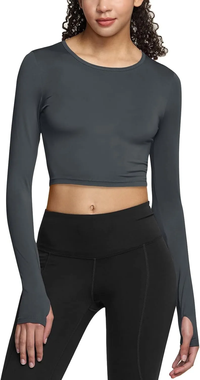 ATHLIO Women's Sports Compression Shirt, Cool Dry Fit Long Sleeve Workout Tops, Athletic Exercise Gym Yoga Shirts