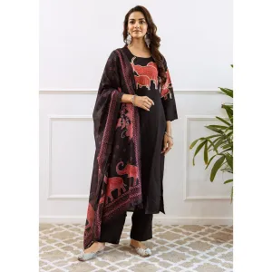 Autumnlane Black Siya Artsy Jade Cotton Kurta and Pant with Dupatta (Set of 3)