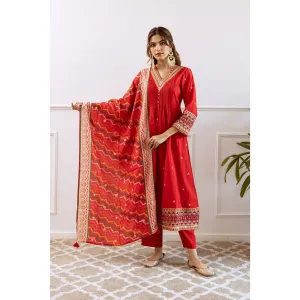 Autumnlane Gauri Crimson Heavy Work Kurta with Pant and Dupatta (Set of 3)