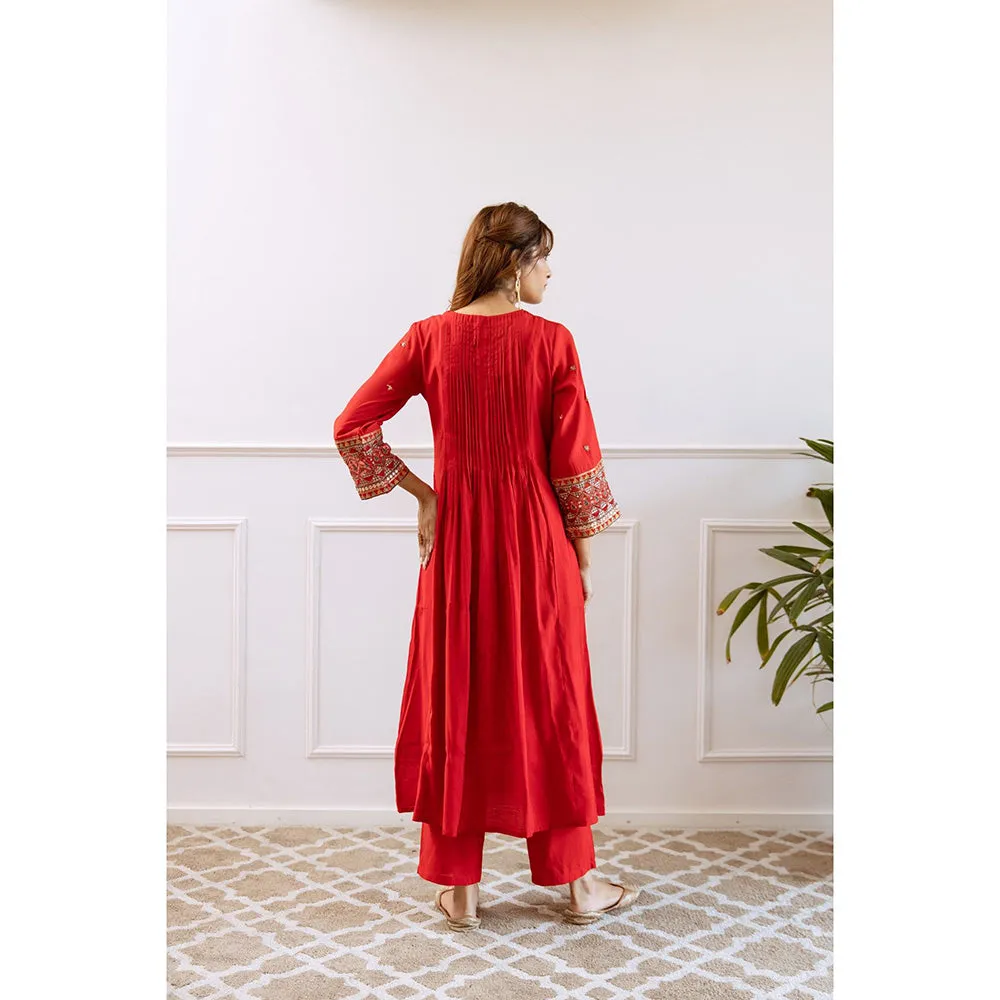 Autumnlane Gauri Crimson Heavy Work Kurta with Pant and Dupatta (Set of 3)