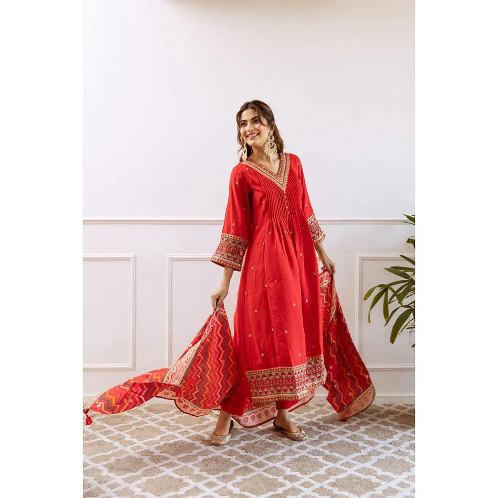 Autumnlane Gauri Crimson Heavy Work Kurta with Pant and Dupatta (Set of 3)