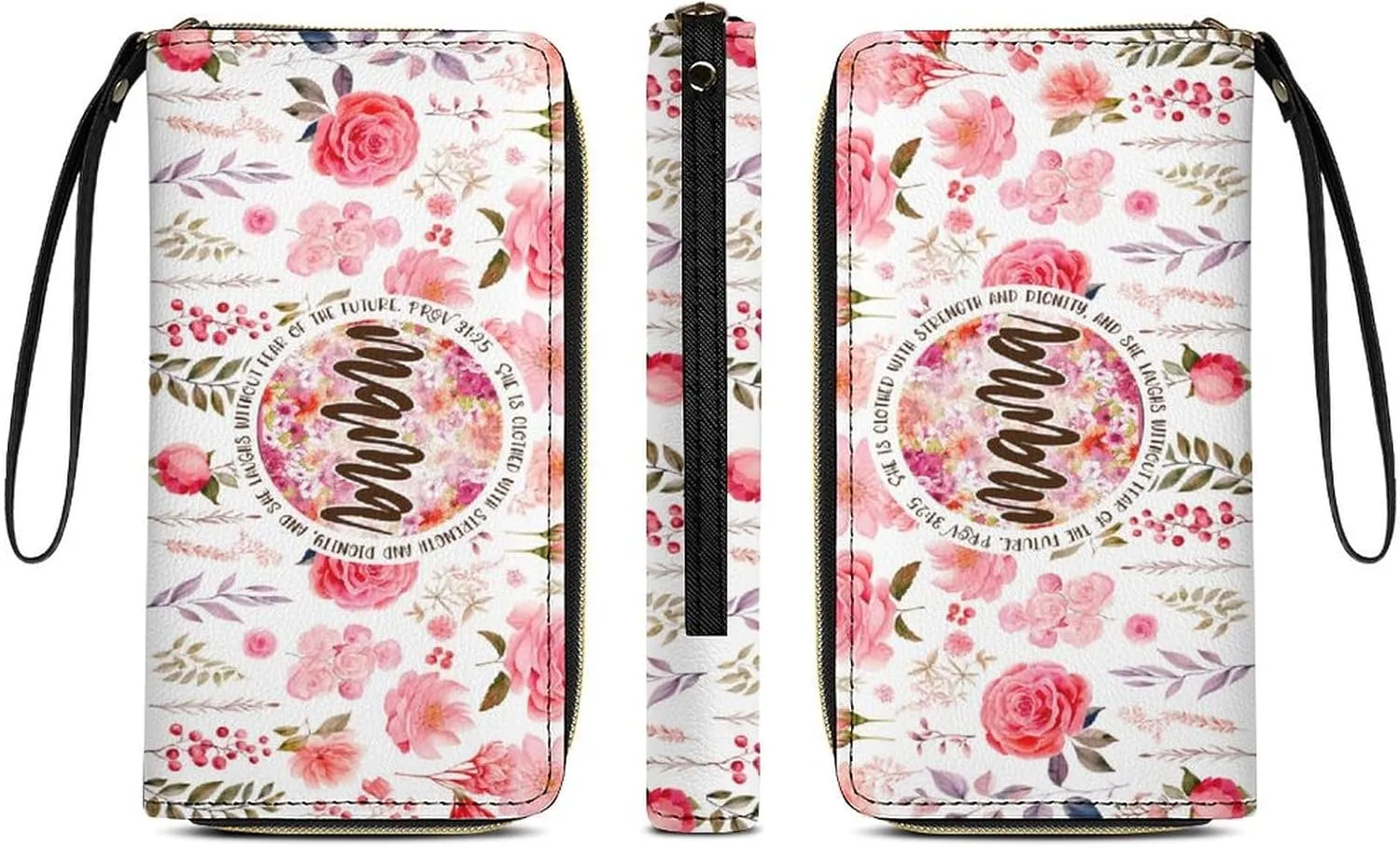 Badiya Personalized Wristlet Wallets Women Credit Card Holder PU Leather Zip Around Large Capacity Mother's Day