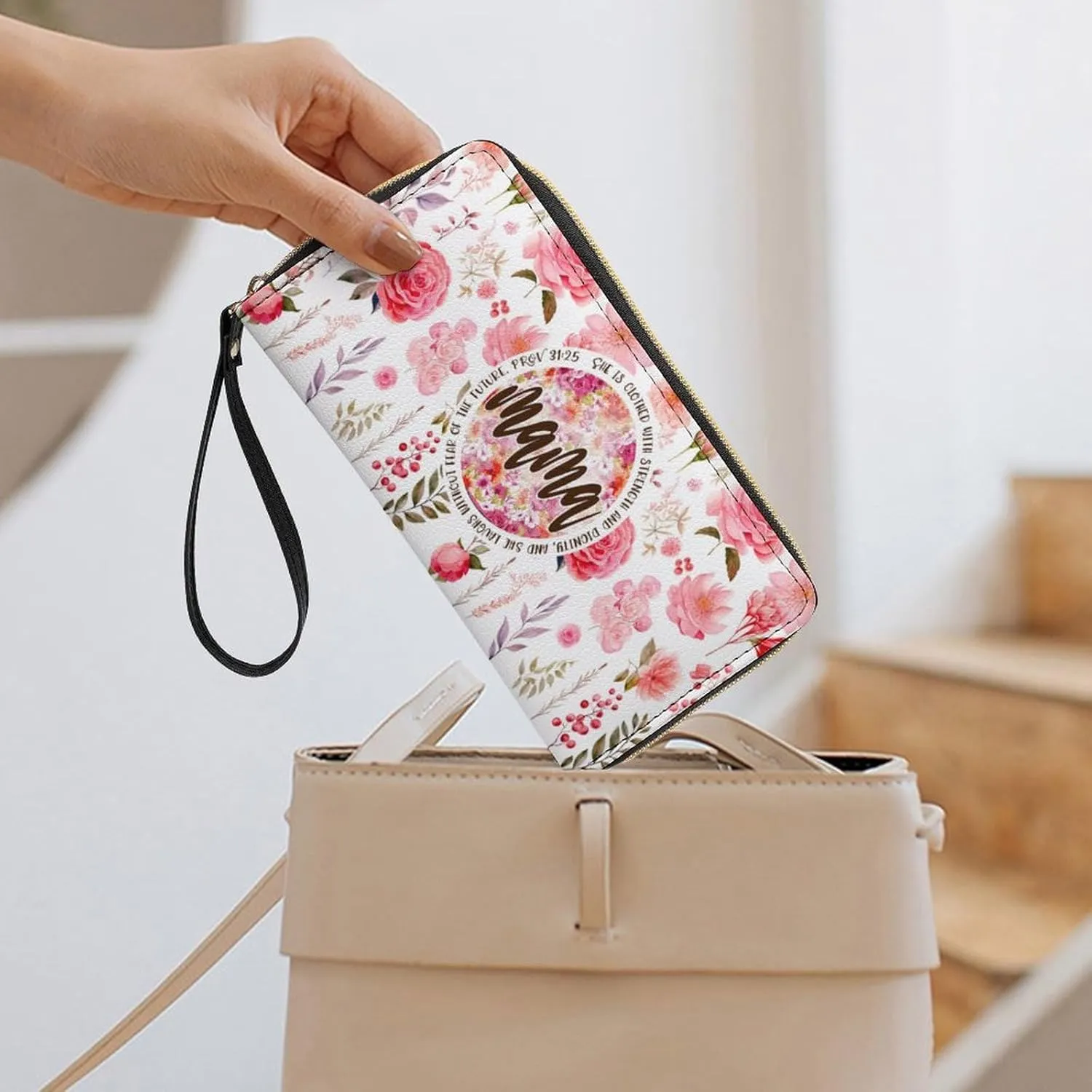 Badiya Personalized Wristlet Wallets Women Credit Card Holder PU Leather Zip Around Large Capacity Mother's Day