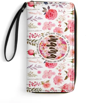 Badiya Personalized Wristlet Wallets Women Credit Card Holder PU Leather Zip Around Large Capacity Mother's Day