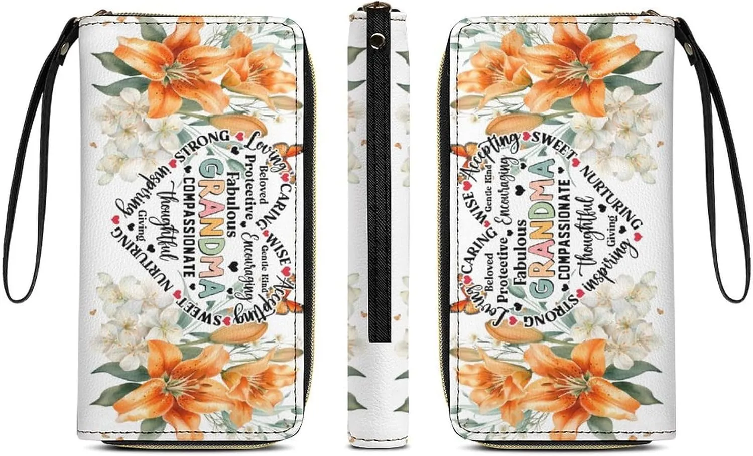 Badiya Personalized Wristlet Wallets Women Credit Card Holder PU Leather Zip Around Large Capacity Mother's Day