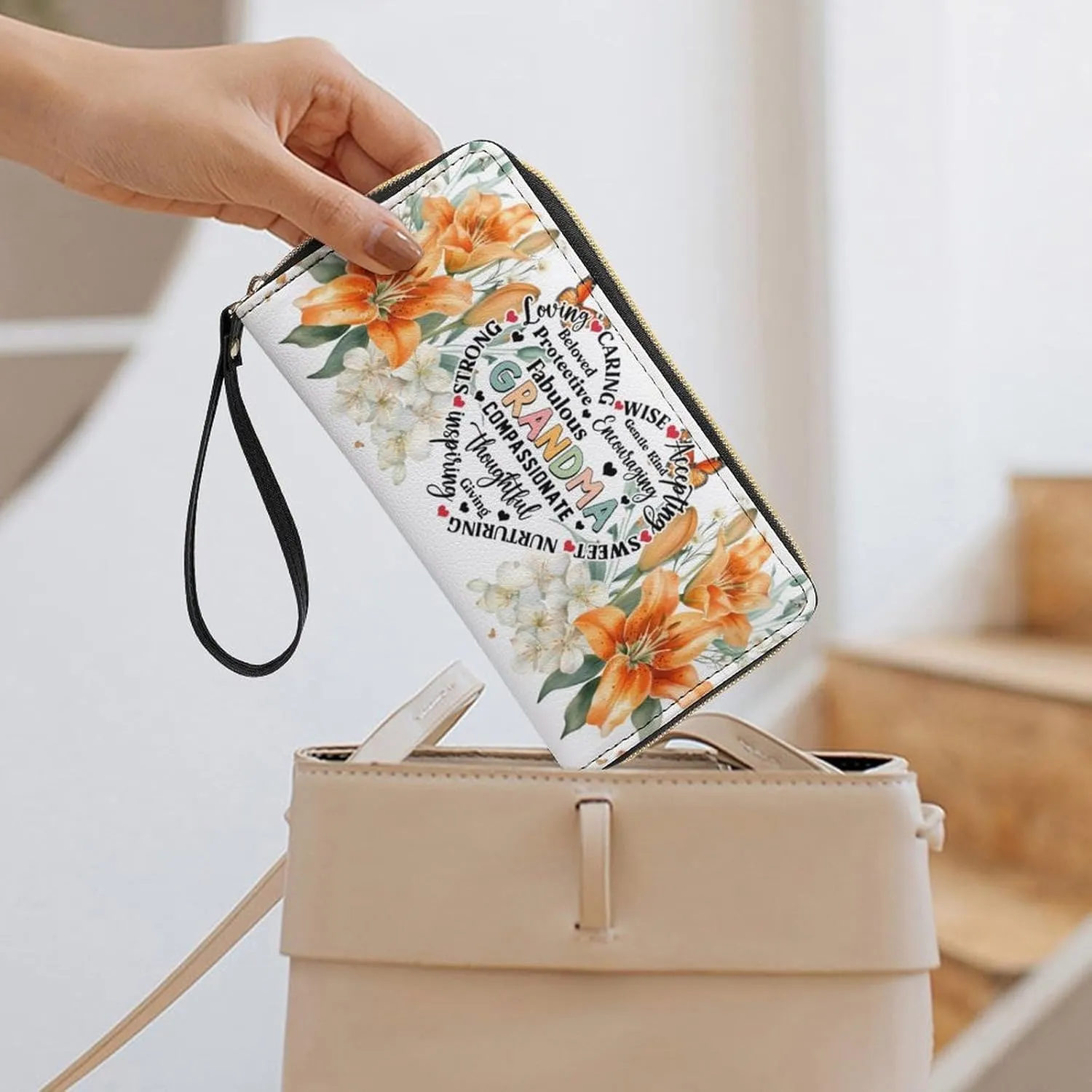 Badiya Personalized Wristlet Wallets Women Credit Card Holder PU Leather Zip Around Large Capacity Mother's Day