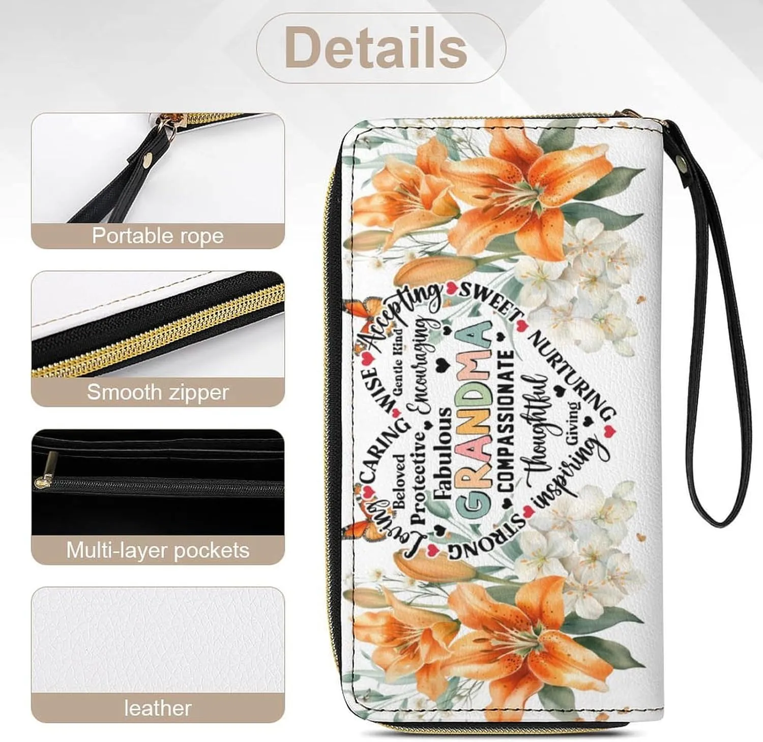 Badiya Personalized Wristlet Wallets Women Credit Card Holder PU Leather Zip Around Large Capacity Mother's Day