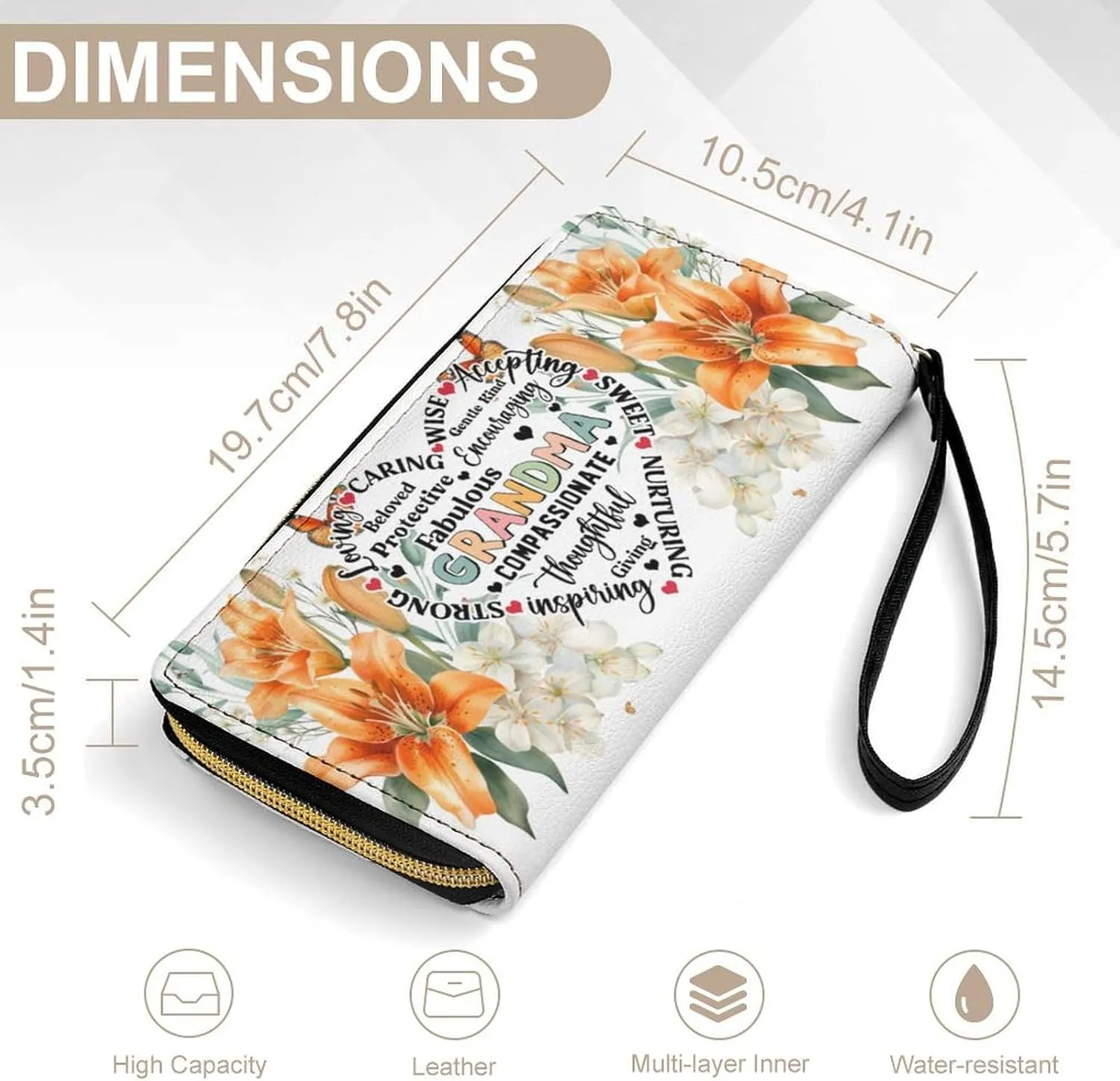 Badiya Personalized Wristlet Wallets Women Credit Card Holder PU Leather Zip Around Large Capacity Mother's Day
