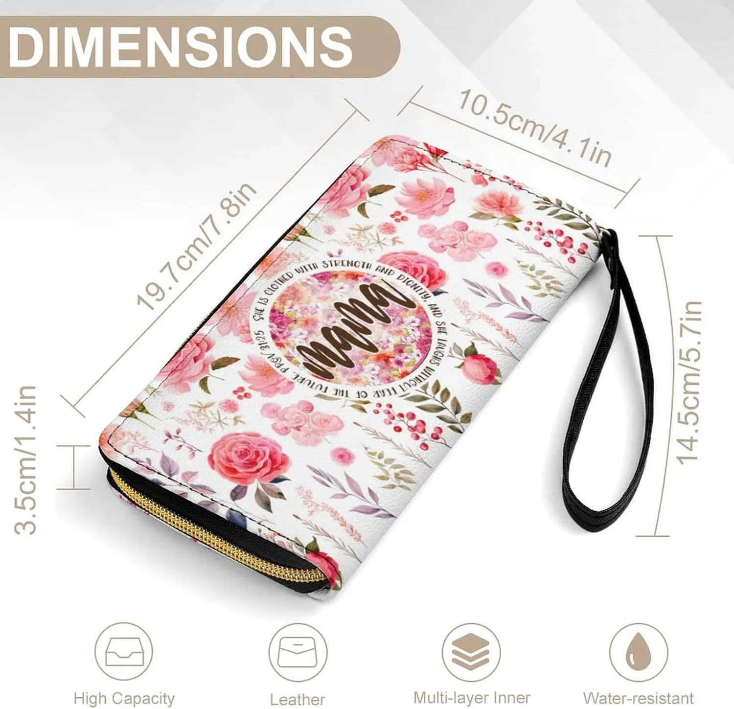 Badiya Personalized Wristlet Wallets Women Credit Card Holder PU Leather Zip Around Large Capacity Mother's Day