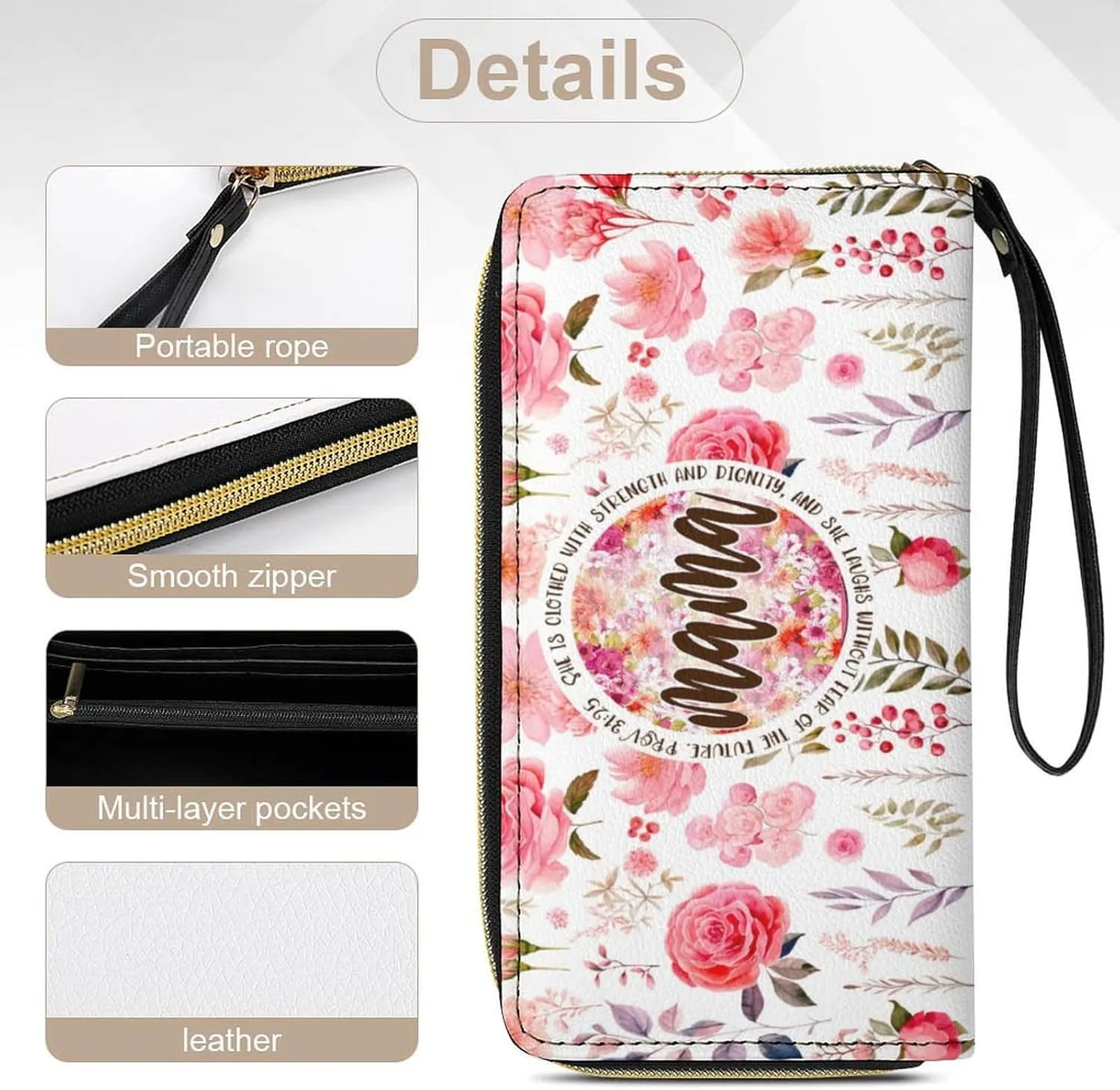 Badiya Personalized Wristlet Wallets Women Credit Card Holder PU Leather Zip Around Large Capacity Mother's Day