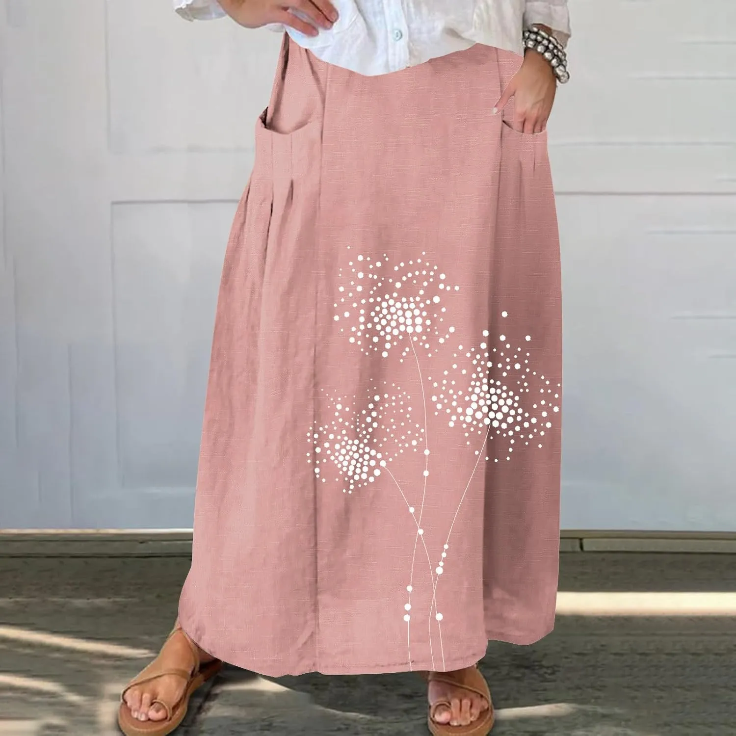 Beach Skirts for Women Fashion Floral Graphic Printed Stretchy Waisted Pleated Skirt Oversized Boho Vacation Skirt