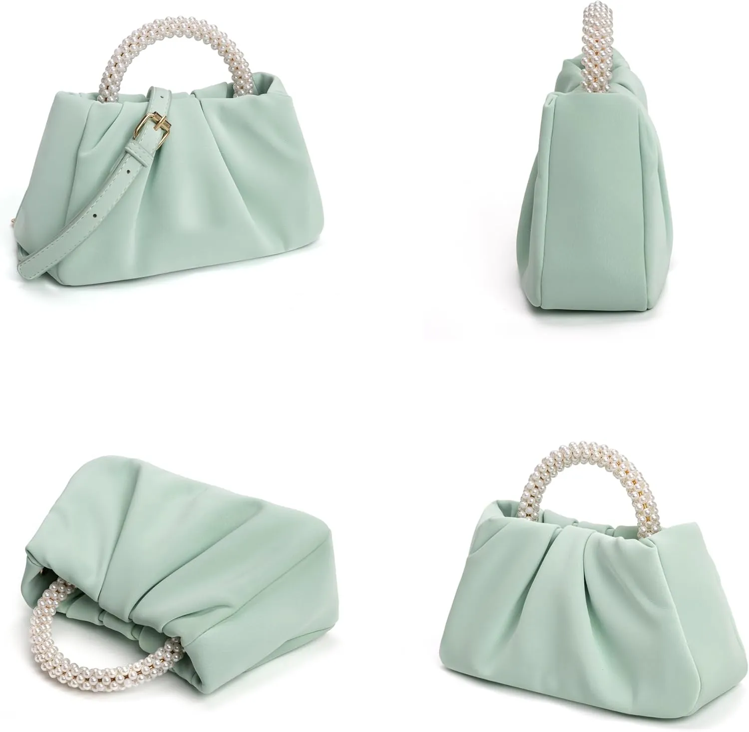 Beatfull Evening Purse Women Small Pearl Handbags Soft Leather Ruched Bag Wedding Bridal Clutch Party Prom Crossbody Purses