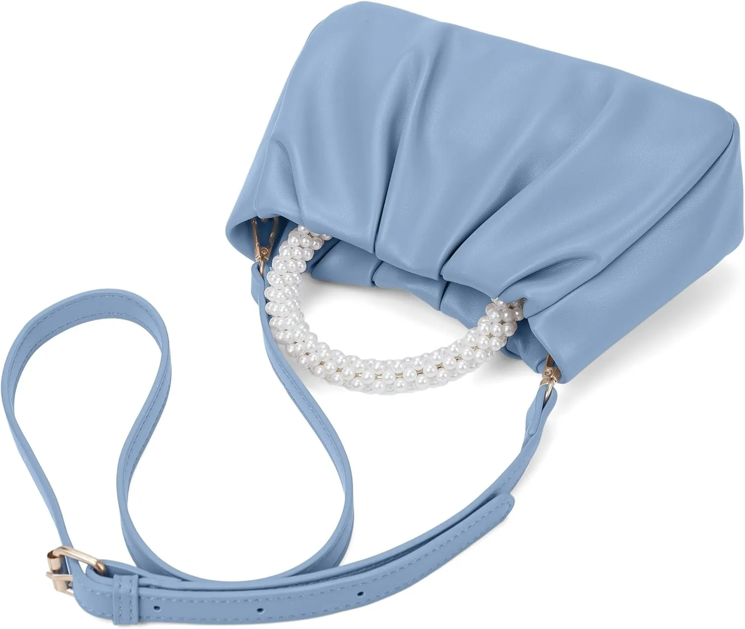 Beatfull Evening Purse Women Small Pearl Handbags Soft Leather Ruched Bag Wedding Bridal Clutch Party Prom Crossbody Purses