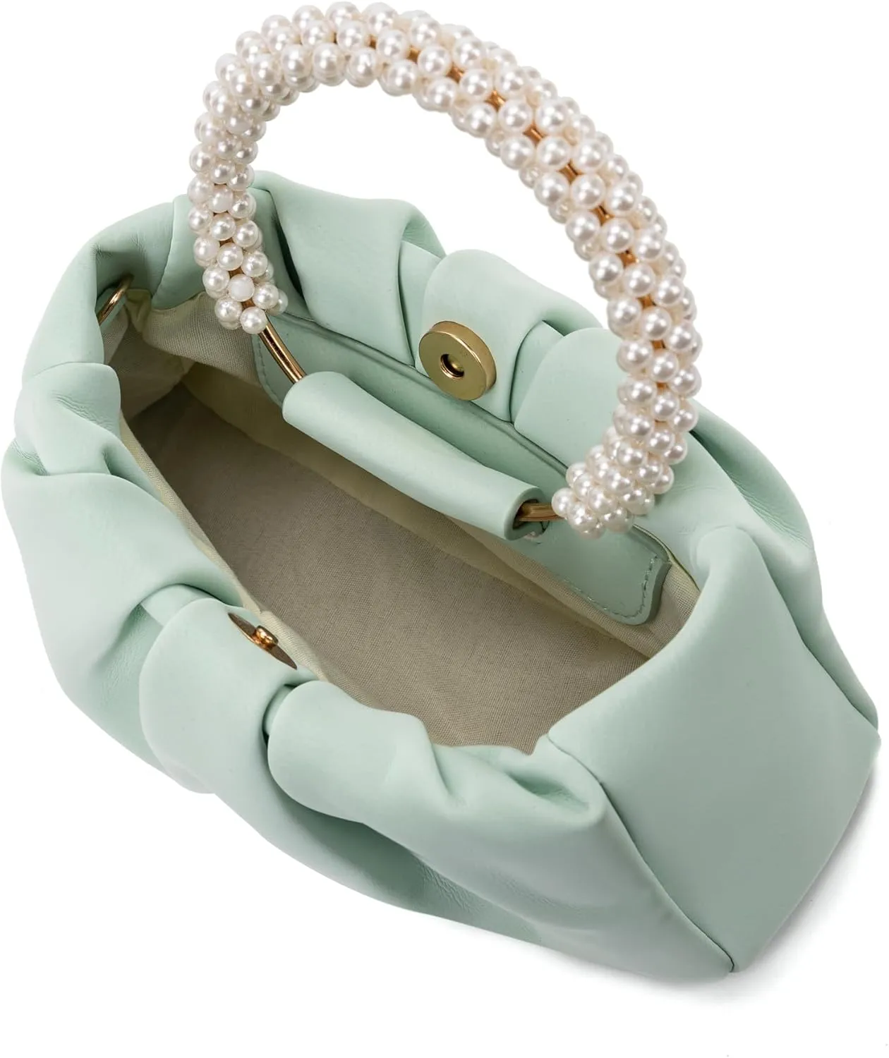 Beatfull Evening Purse Women Small Pearl Handbags Soft Leather Ruched Bag Wedding Bridal Clutch Party Prom Crossbody Purses