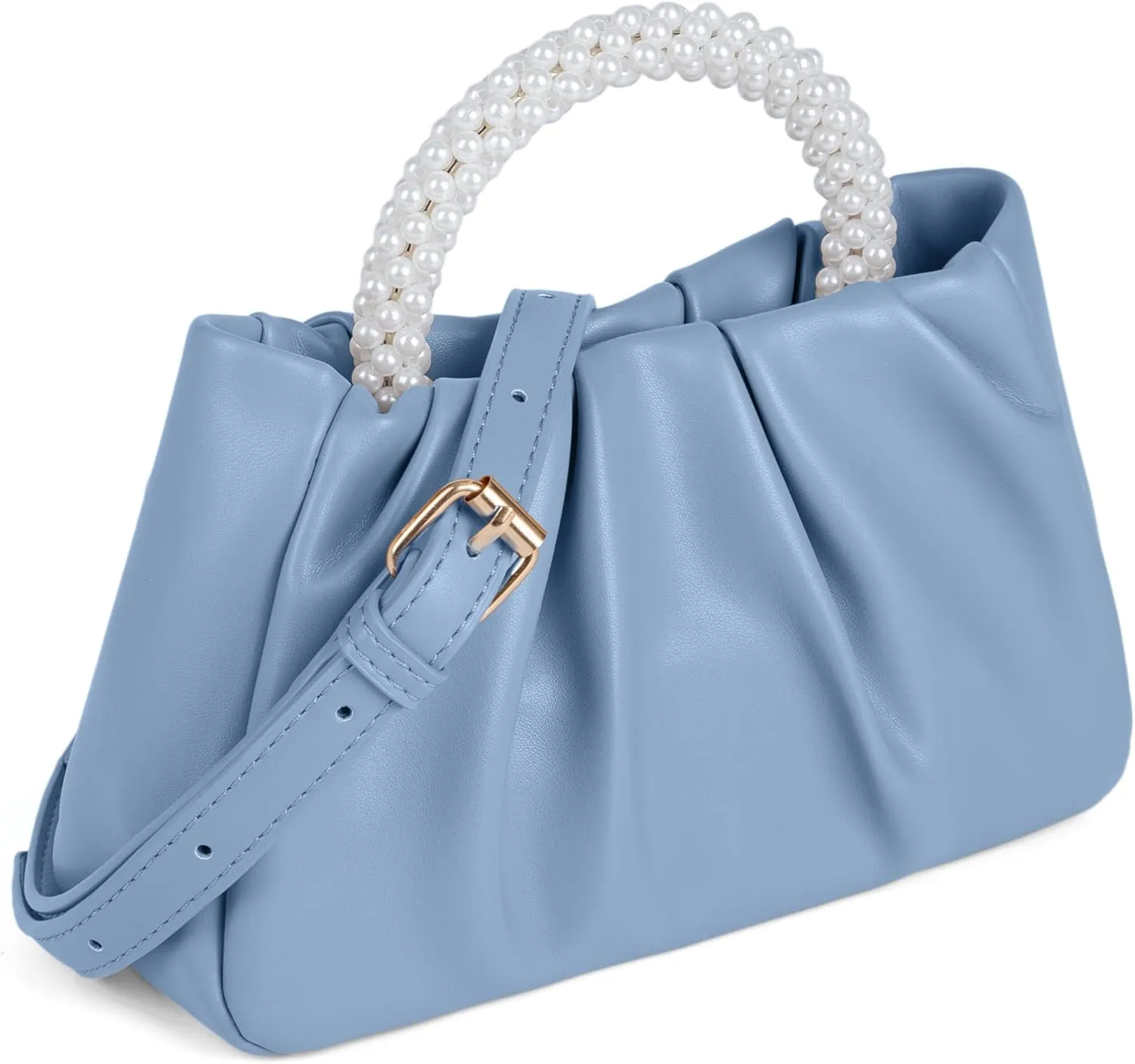 Beatfull Evening Purse Women Small Pearl Handbags Soft Leather Ruched Bag Wedding Bridal Clutch Party Prom Crossbody Purses